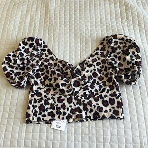 NEW Sweetheart Neckline Puffed Sleeves Animal Print Top Puff Sleeve Sz M